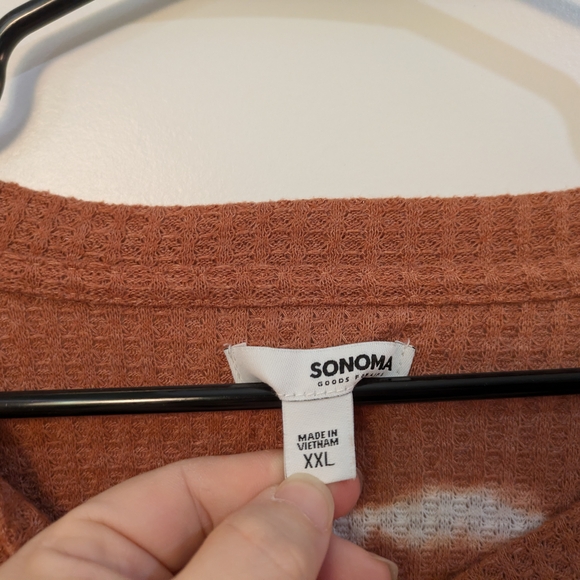 Sonoma Rust and White Tie-Dye Waffle Henley - Picture 3 of 12